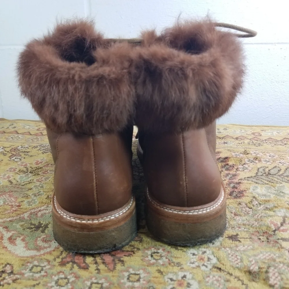 Botkier brown leather rabbit fur lace up winter boots